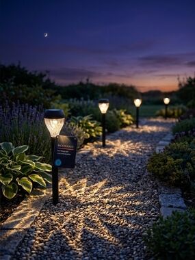 Brand New Moonrays Solar Pathway Lighting with Cute Round Swirl Lens, Set of 6